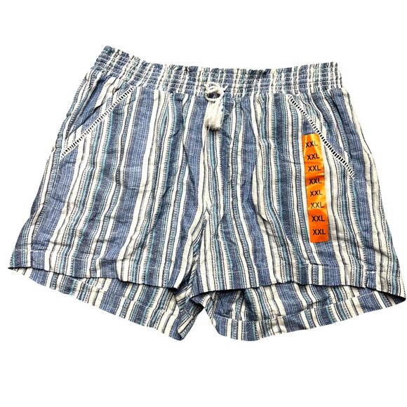 Briggs New York Pants - Briggs Linen Blend Blue Striped Pull On High Waist Shorts Relaxed XXL NWT Coasta